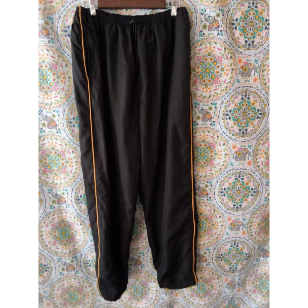 GTM Sportswear Track Pants Mens XL Black Gold Y2K Zip Legs Lined RARE FIND